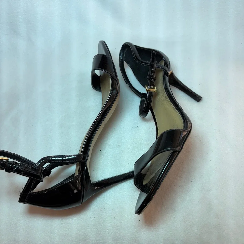 Michael Michael Kors Black Patent Leather Ankle Strap Stiletto Sandals Size 6M